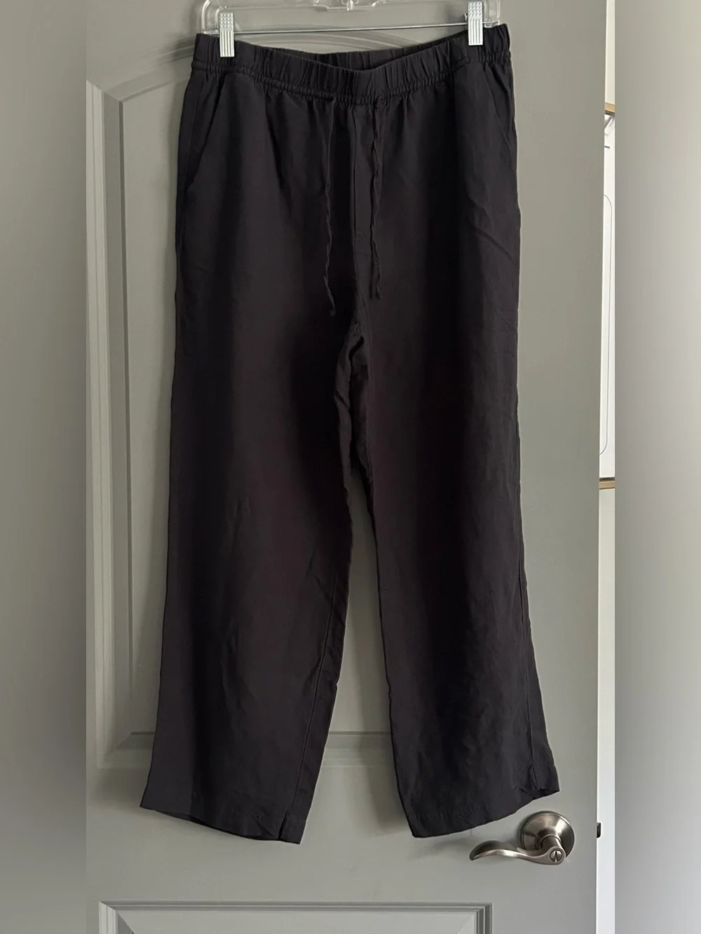 H&M Dark Navy Linen Blend Cropped Wide Leg Pull-On Pants Size M